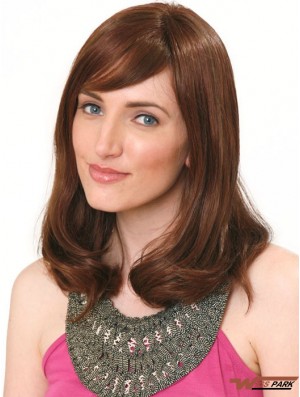 Real Hair Hand Band Wig Shoulder Length Auburn Color With Bangs