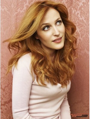 Without Bangs Long Copper Wavy 18 inch Sleek Real Hair Gillian Anderson Wigs