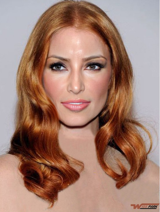 Without Bangs Long Copper Wavy 18 inch Cheapest Real Hair Jessica Chastain Wigs