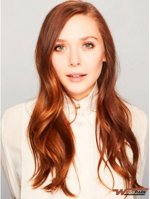 Without Bangs Long Copper Wavy 24 inch Ideal Real Hair Elizabeth Olsen Wigs