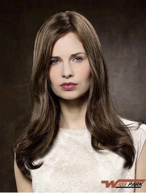 100% Hand-tied Straight Without Bangs 16 inch Brown Long Buy Real Hair Wigs