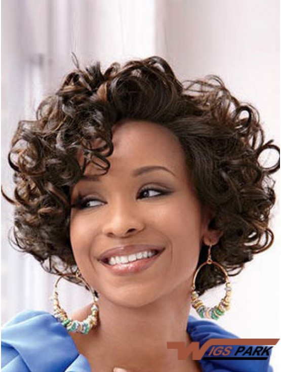 Short Curly African Wig With Full Lace Brown Color Wavy Style