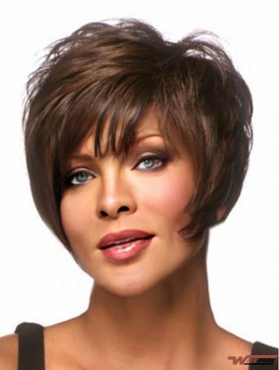 Straight Layered Brown Capless Short African American Wigs UK