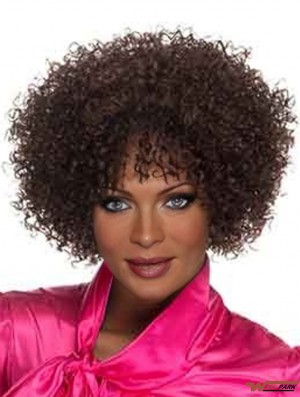 Popular Brown Short Layered Curly Glueless Lace Front Wigs