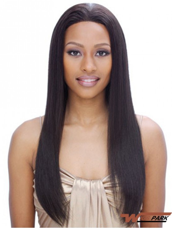 24 inch Black Long Without Bangs Yaki Incredible Lace Wigs