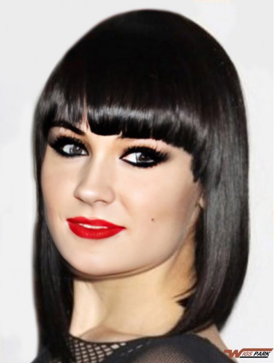 Capless Synthetic Yaki Bobs Black Shoulder  Wigs