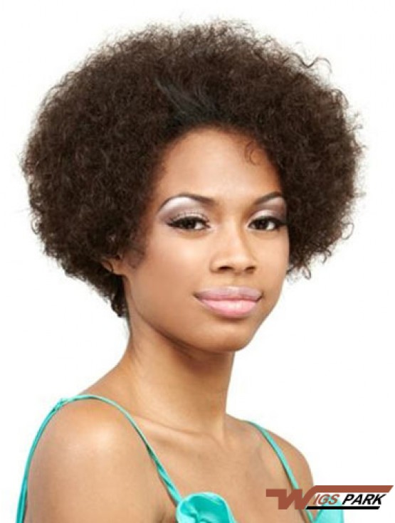 Real Hair Front Lace Wig Short Length Curly Style Brown Color