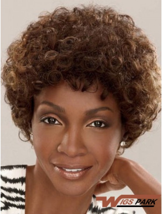 Capless Short Brown Layered Brown Synthetic Afro  Hairstyles