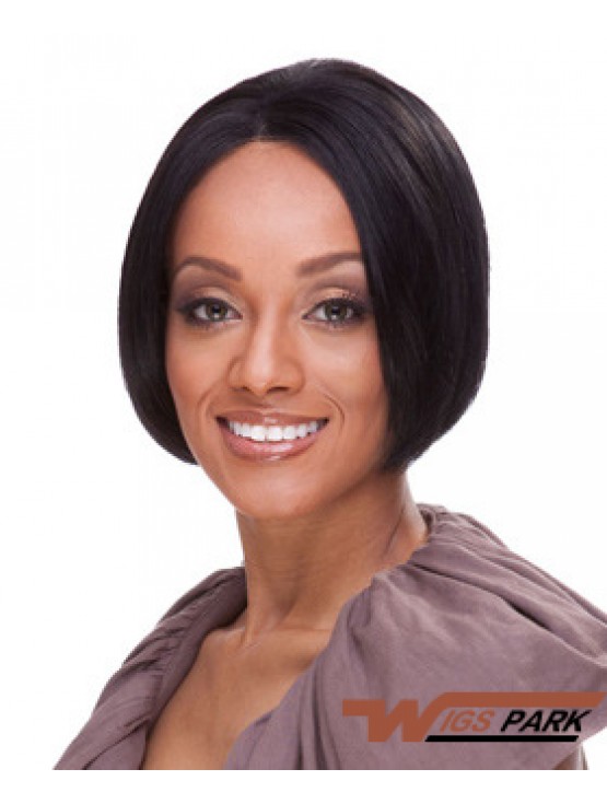 Indian Remy Bobs Short Black Straight Front Lace Wigs UK Real Hair