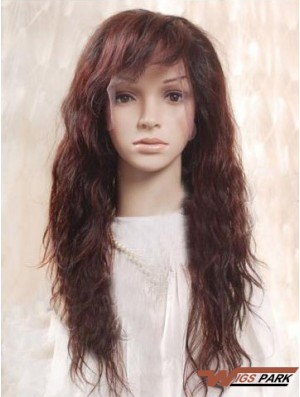 Auburn 100% Hand Tied Layered Wavy Remy Real Long Mono Wigs