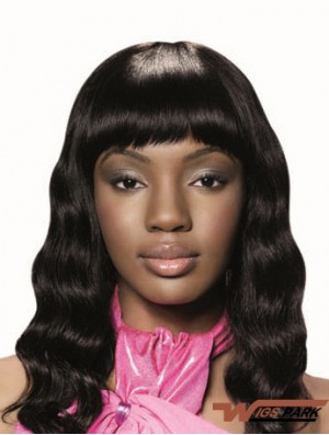 Long Black Wavy With Bangs New African American Wigs