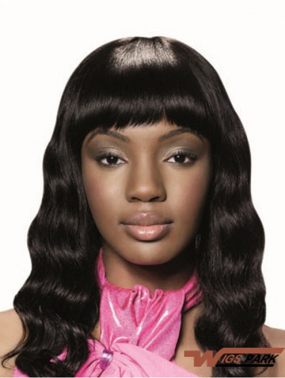 Long Black Wavy With Bangs New African American Wigs