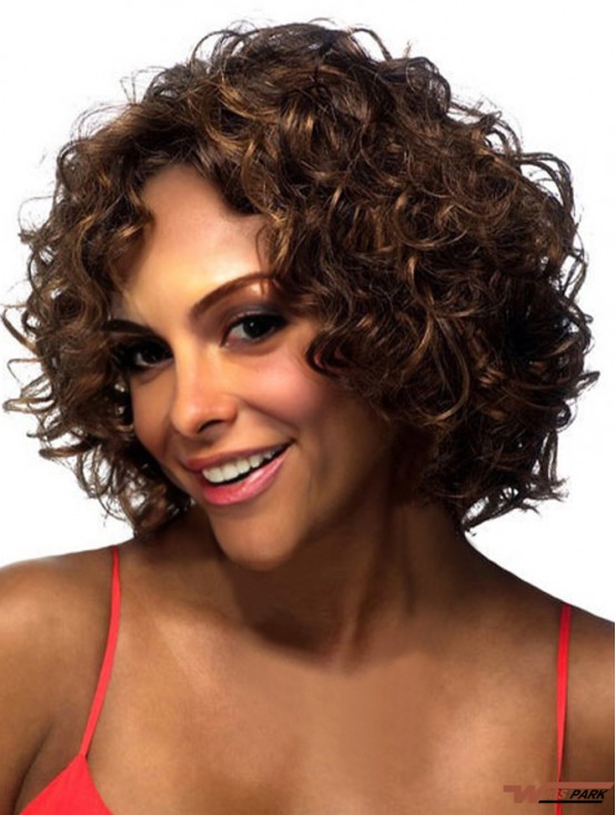 Layered Chin Length Brown Curly Online Petite Wigs