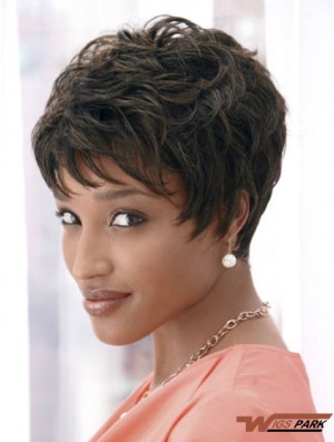 4 inch Cropped Boycuts Synthetic Capless Black Styles For African Americans