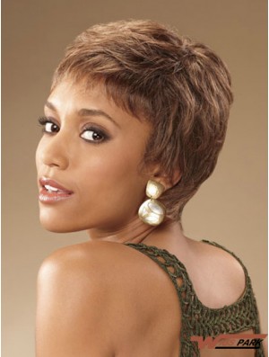 Cropped Brown Curly Boycuts Suitable African American Wigs