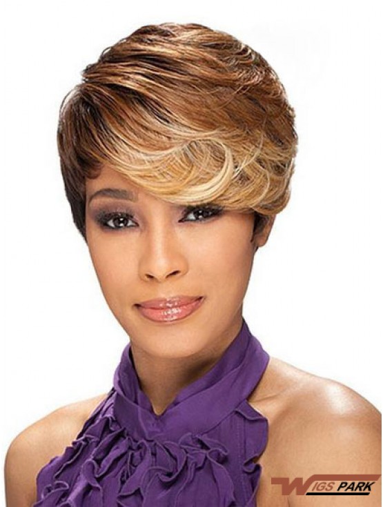 Cropped Brown Layered Capless Wavy Synthetic African Hairstyles