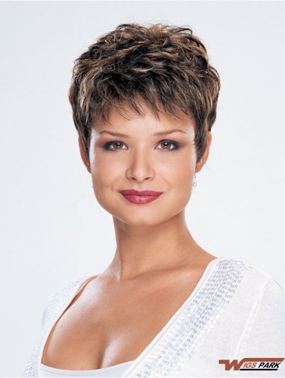 Straight Layered Cropped Modern Brown Synthetic Wigs