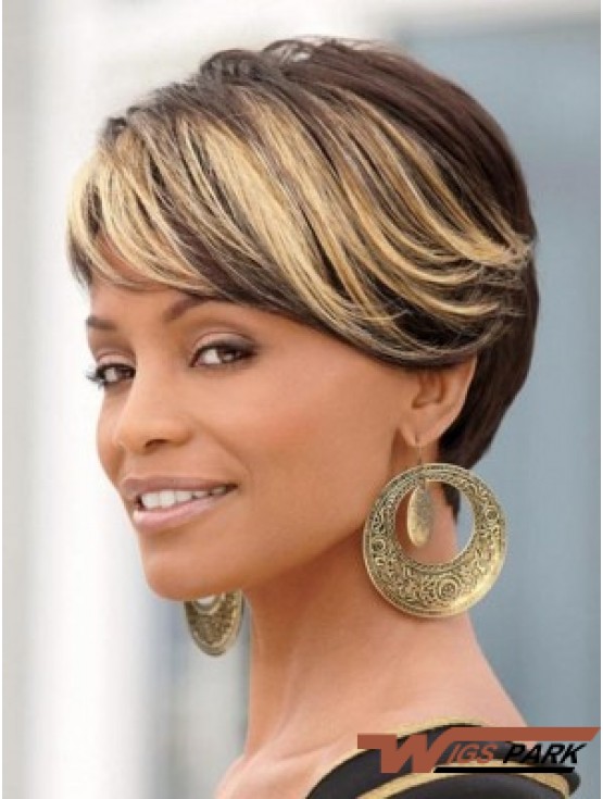 8 inch Synthetic Black Short Straight Wigs For African American Women