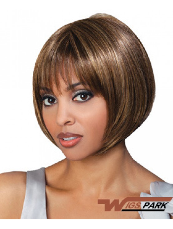 Chin Length Brown Straight Bobs Top African American Wigs