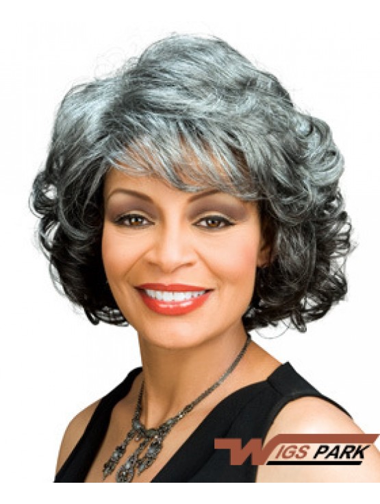 Great Chin Length Wavy Capless Grey Wigs