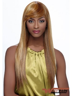 Long Blonde Straight With Bangs Fashionable African American Wigs