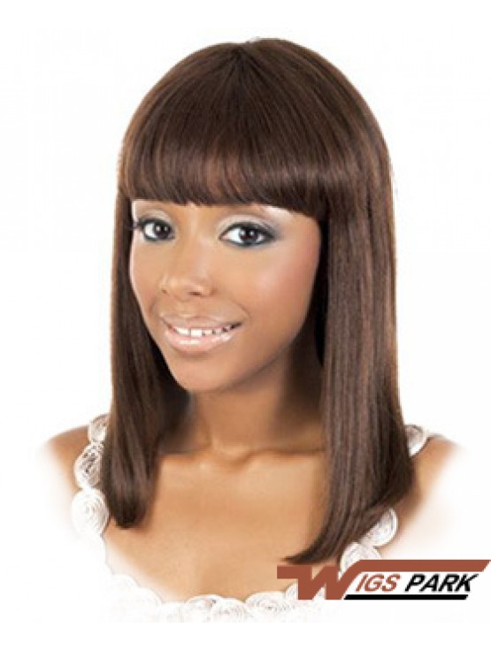 Shoulder Length Brown Straight With Bangs Amazing African American Wigs