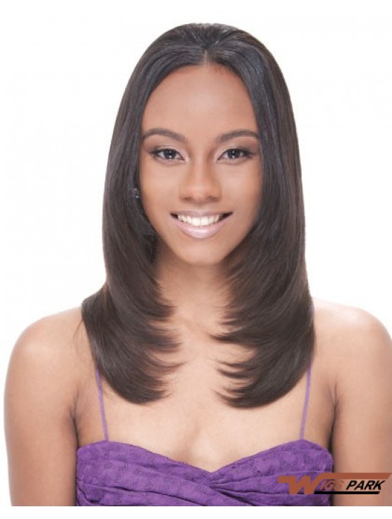 Long Brown Straight Without Bangs Suitable African American Wigs