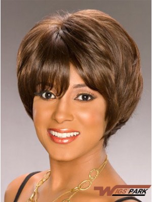 Bobs Capless Short Wavy Brown Synthetic African American Wigs UK