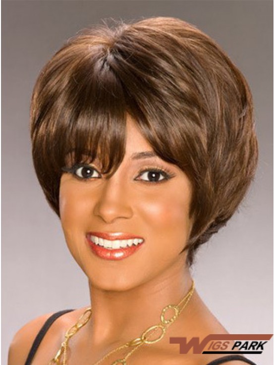 Bobs Capless Short Wavy Brown Synthetic African American Wigs UK