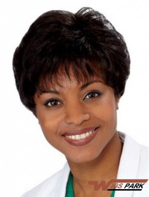 Short Black Straight Layered Convenient African American Wigs