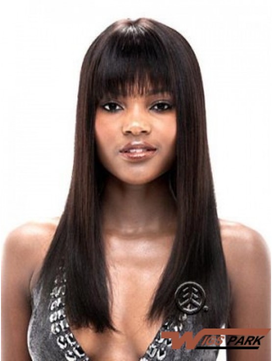 Straight With Bangs Lace Front Hairstyles 20 inch Black Long Wigs