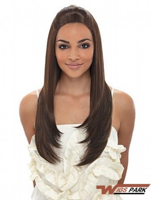 Long Brown Straight Without Bangs Fashionable African American Wigs