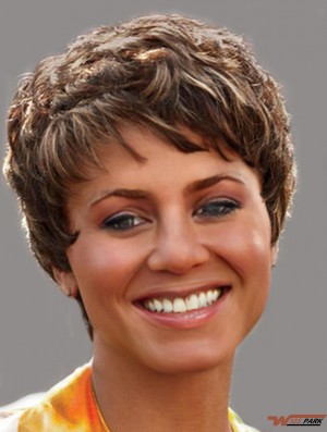 Cropped Brown Curly Boycuts Affordable African American Wigs