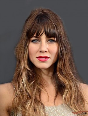 Long Brown Wavy With Bangs Fashion African American Wigs