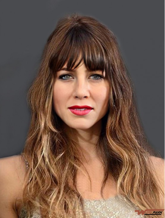 Long Brown Wavy With Bangs Fashion African American Wigs