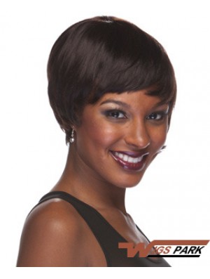 Brown Cropped Straight Boycuts Capless African American Wigs