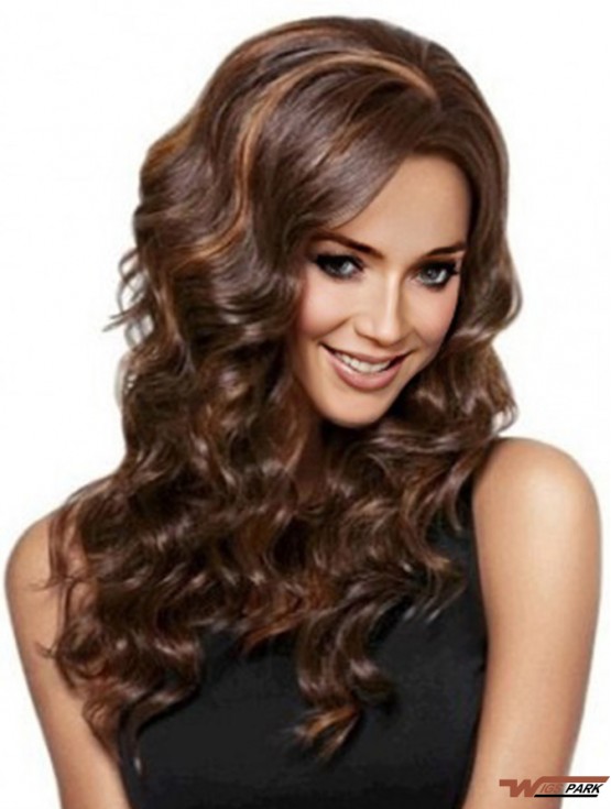 Wavy With Bangs Lace Front Best 26 inch Auburn Long Wigs