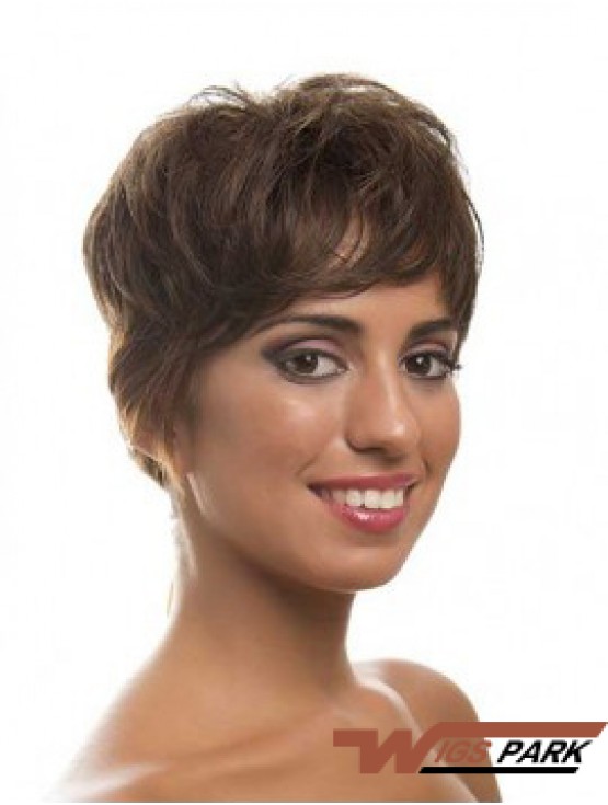 Short Brown Layered Wavy Style Full Lace Wigs