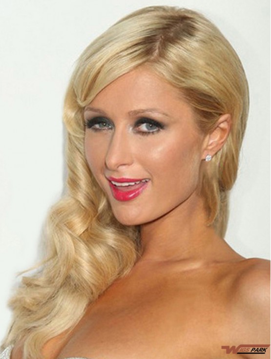 100% Hand-tied Long Wavy Without Bangs Blonde No-Fuss Paris Hilton Wigs