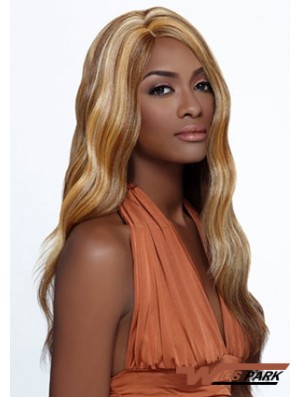 Long Blonde Wavy Layered Ideal African American Wigs