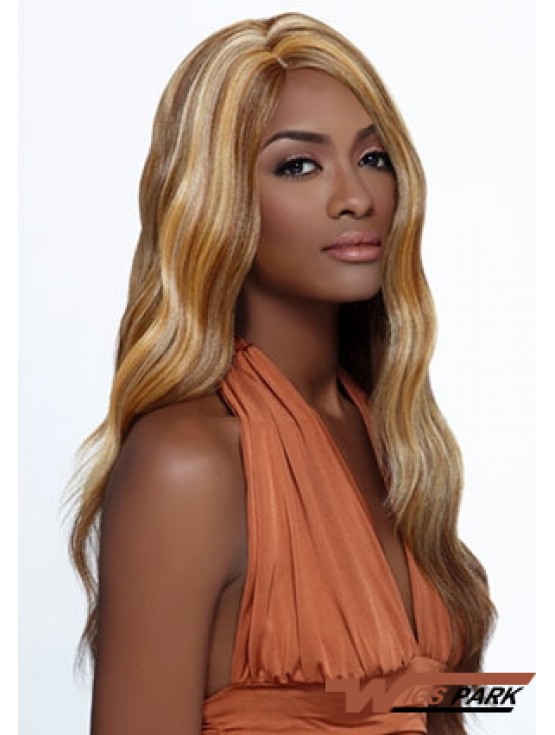 Long Blonde Wavy Layered Ideal African American Wigs