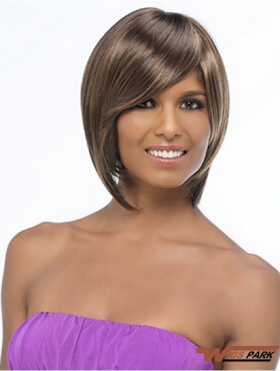 Chin Length Brown Straight Bobs Sleek African American Wigs