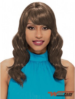 Shoulder Length Brown Wavy With Bangs New African American Wigs