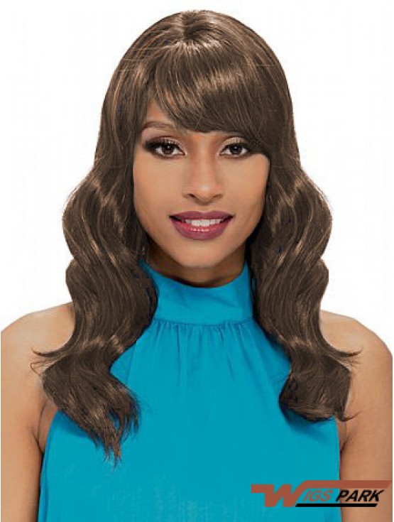 Shoulder Length Brown Wavy With Bangs New African American Wigs