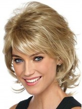 Classic Blonde Cut Chin Womens Synthetic Wigs With Lace Front mono Layered