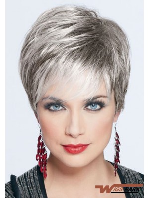 Short Grey Wig With Monofilament Synthetic Straight Style Cropped Length