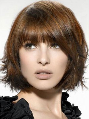 Synthetic Wigs UK Chin Length Brown Color Bobs Cut Straight Style