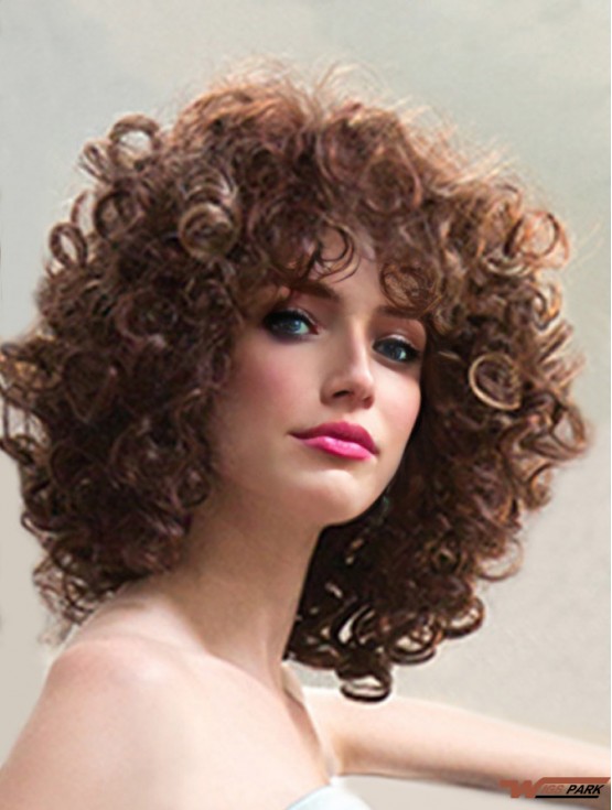 Ladies Synthetic Wigs Shoulder Length Curly Style Layered Cut