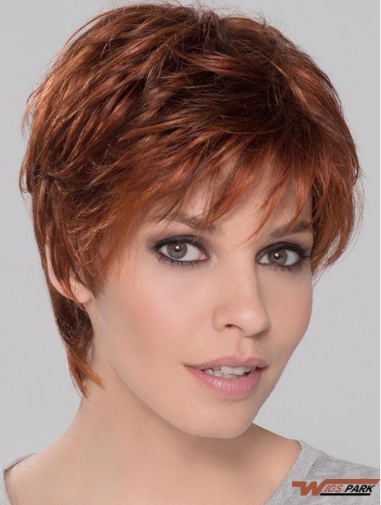 Synthetic Perfect Cropped Auburn Wavy Monofilament Wigs