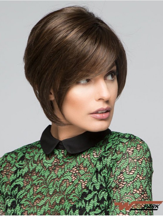 Brown Chin Length Straight With Bangs 10 inch Discount Medium Wigs